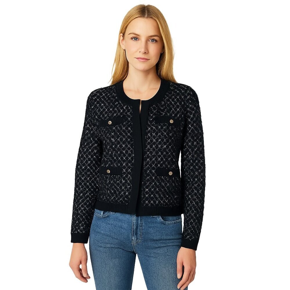 NWT White House Black Market Long Sleeve Eyelash Jacket w Snap Small